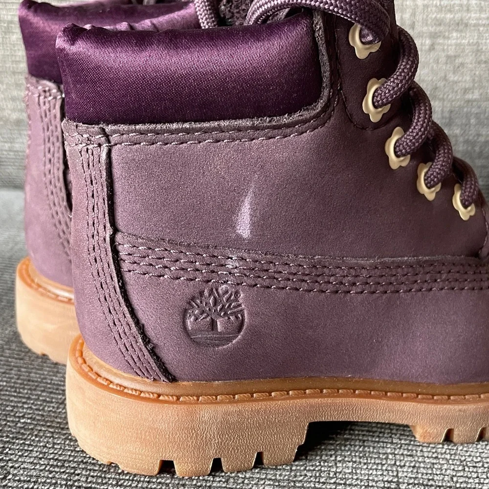Timberland Kids Plum Nubuck Leather Lace-Up Waterproof Boots 6 Suede Hiking